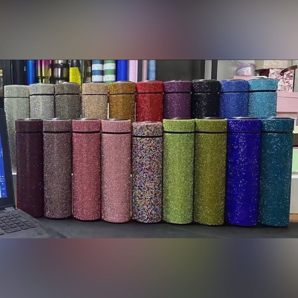 Rhinestone Stainless Steel Vacuum Insulated Water Bottle Thermos LED Temperature